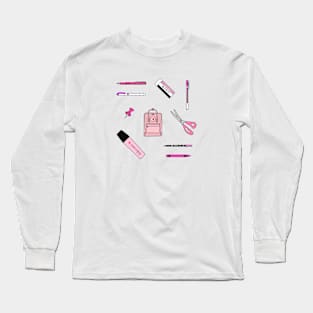 Pink School Supplies Long Sleeve T-Shirt